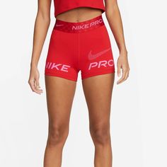 Nike Pro Dri-Fit University Red Mid Rise 3" Shorts Size Xs Red Fitted Athletic Shorts For Sports, Fitted Red Athletic Shorts For Sports, Nike Red Athleisure Bottoms, Nike Red Athletic Shorts, Fitted Red Athletic Shorts, Nike Red Workout Shorts, Red Nike Workout Bottoms, Nike Red Bottoms With Built-in Shorts, Nike Red Stretch Athletic Shorts