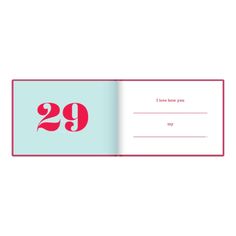 a red and blue birthday card with the number twenty nine on it's side