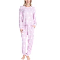 The Ocean Pacific Fuzzy Feelings Pajama Set includes a long sleeve pajama top and full length jogger pants with matching ribbed trim. This relaxed fit set is made with our butter knit fabric for the ultimate cozy set whether you're going straight to bed or lounging around the house. Purple Stars, Family Pajama Sets, Flannel Pajama Sets, Matching Family Pajamas, Satin Pyjama Set, Womens Pyjama Sets, Sleep Set, Sleepwear & Loungewear, Fashion Joggers