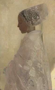 a painting of a woman wearing a white veil