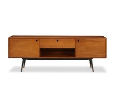 the sideboard is made out of wood and has two drawers on each side, one with