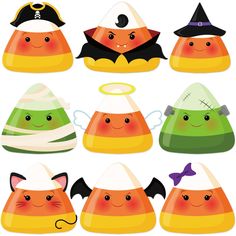 various halloween hats with different faces on them