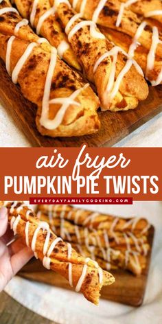 Craving for pumpkin desserts? This air fryer pumkin pie twists is just what you're looking for! With your air fryer, you can make this dessert recipe with Pillsbury crescent rolls and pumpkin puree. This recipe makes a total of 8 twists! Save this pin now and taste the pumpkin season! Pumpkin Pie Air Fryer Recipes, Pumpkin Breakfast, Pumpkin Recipes Easy