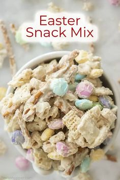 an easter snack mix in a bowl