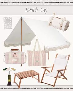 there is an image of a beach day with chairs and umbrellas on the beach