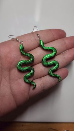 Handcrafted shimmery green snake lightweight polymer clay earrings on 925 sterling silver hooks Green Snake, Snake Earrings, Earrings Polymer Clay, Polymer Clay Earrings, Clay Earrings, Polymer Clay, 925 Sterling Silver, Sterling Silver, Green