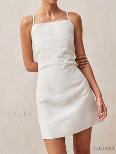 Lasaky - Strappy Backless Sleeveless Bodycon Mini Dress, Sexy Tie-Up Detail Dirndl Outfit, Bandeau Tops, 1920s Flapper Dress, Sleeveless Short Dress, Short Denim Skirt, Short Playsuit, Fitted Mini Dress, Wrap Around Skirt, Linen Mini Dress