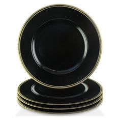 black and gold dinner plates stacked on top of each other