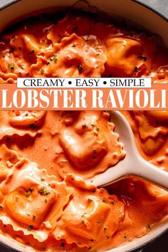 creamy, easy and simple lobster ravioli in tomato sauce with parmesan cheese