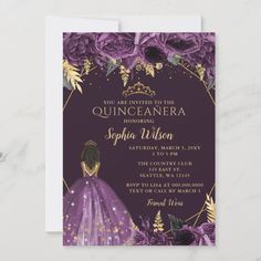 an elegant purple princess birthday party card