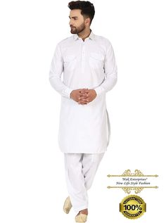 Party Wear Traditional Handmade Solid White Indian Men's Pathani Kurta Pajama Kurta Pajama Wedding, Pathani Kurta Pajama, Kurta For Man, Pajama Wedding, Pajama Set Men, Pathani For Men, Suits Indian, Kurta Pajama Men