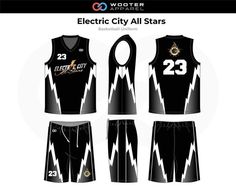 an electric city all stars basketball uniform and shorts with the number 23 on it, in black