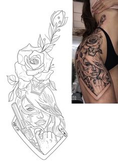 a woman's stomach with tattoos on it and an image of a rose tattoo