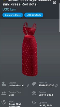 the dress is red with white dots on it and there are other items to choose from