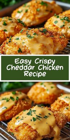 easy crispy cheddar chicken recipe on a baking rack