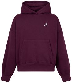 Fit and Design: Cozy cotton/poly fleece fabric Hooded Long sleeves with dropped shoulders for roomy feel Kangaroo pocket Jumpman logo at left chest Ribbed cuffs and hem Additional Details: Machine wash Hoodie Jordan, Jordans Girls, Jumpman Logo, Athletic Apparel, Athletic Outfits, Fleece Fabric, Brooklyn, Pullover Hoodie, Fun Sports