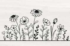 a line drawing of flowers on a white background