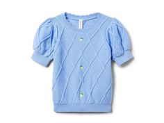 Janie and Jack Pointelle Sweater Top (Toddler/Little Kid/Big Kid) - Girl's Sweater : Blue : , Discover elegance in simplicity by donning the Janie and Jack Pointelle Sweater Top. Crafted with love, this charming top boasts puffed short sleeves, a designer round neck, and a captivating zig-zag pattern. The pull-on closure ensures easy dressing, making it a delightful blend of fashion and function. 59% cotton, 41% polyester. Machine washable. Style number: 100048159. Imported. Lemon Sweater, Reindeer Shirt, Pointelle Sweater, Boys Fleece, Soft Sweater, French Blue, Janie And Jack, Fashion Today, Softest Sweater