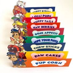 a stack of paw patrol themed candy boxes