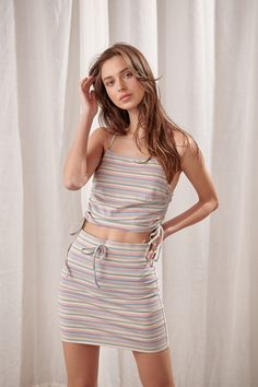 Nelly Multi Color Skirt Front Multicolor Skirt, Color Skirt, Stripe Skirt, Beach Days, Feel Confident, Beach Day, Drawstring Waist, Summer Fun, High Waist