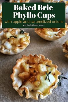 baked brie phyllo cups with apple and caramelized onions