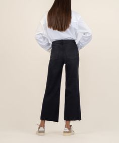 A casual classic, these wide-leg jeans complement your figure with soft, low-stretch denim with raw hems and signature Fab Ab front pockets that flatten and smooth. Fabric: 53% Cotton, 22% Repreve Polyester, 14% Lyocell, 9% Ra Size & Fit: Petite Inseam: 25 1/4", Leg Opening: 22 1/2", Rise: 10 1/4 Color: EXPERIENCES W/BLACK BASE WASH Boyfriend Shorts, High Rise Shorts, Linen Shorts, Cropped Denim, Denim Pant, White Denim, Blouse Dress, Denim Shop, Wide Leg Jeans