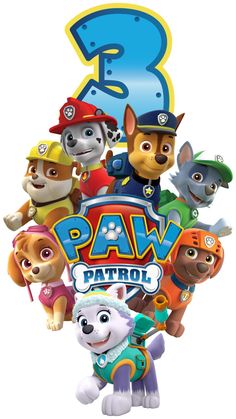 the poster for paw patrol 3 is shown in full color and it's all characters