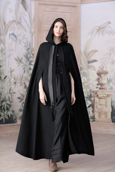 Wool Cloak, Wedding Dress Photoshoot, Black Cloak, Hooded Cape, Fashion And Beauty Tips, Wool Cape, Modest Wear, Fashion Sewing Pattern