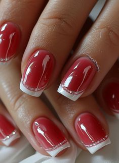 Red White Nails, Red And White Nails, Red Nail Art Designs, Girls Nail Designs, Beauty Hacks Nails, French Manicure Nails, Work Nails