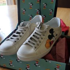 Worn Once To Disney Authentic Disney X Gucci Sneakers. Size 37 Which Is Equal To 7.5. Only Worn Once And Kept In Excellent Condition. Comes With Everything Pictured, Box, Bag (Bag Has Slight Rip In Side But Still Functional), Extra Laces, Red Shoe Bags. Limited Release Not Available For Purchase Now On Gucci. Retailed For 790$ Shoes Are Similar To Golden Goose Sneakers And Look Dirty This Is How They Came It Was The Style For These Shoes. Open To Reasonable Offers Gucci Mickey Mouse, Goose Sneakers, Gucci Sneakers, Golden Goose Sneakers, Shoe Bags, Box Bag, Bag Bag, Golden Goose, Red Shoes