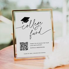 a college fund card sitting on top of a wooden table