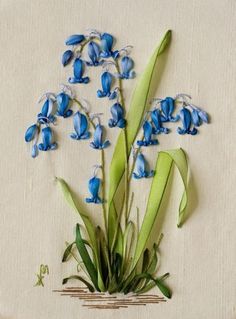 a painting of blue flowers on a white background