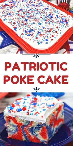 patriotic poke cake with sprinkles on top