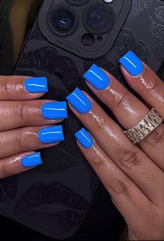 classic acrylics nails Nails With Charms Black, Plain Blue Nails, Minimal Manicure, Long Acrylic Nails Coffin, Long Square Acrylic Nails