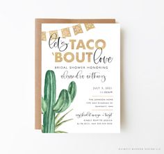 a bridal shower announcement card featuring a cactus