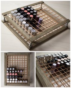 an old wooden crate filled with lots of bottles and some sort of caged bottle holder