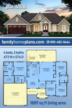 two story house plan with 3 beds and 2 baths in the front, an open floor plan