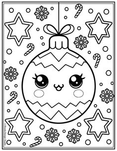 a christmas ornament with stars and snowflakes on it in black and white