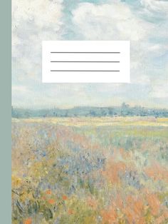 an image of a field with flowers in the foreground and a blank card on top