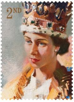 a stamp with a painting of a woman wearing a crown