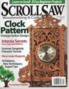 a magazine cover with a wooden clock on it's front and the words woodworking & crafts written below