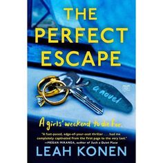 the book cover for the perfect escape by leah konen, with two keys on it