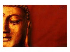 an image of a buddha statue with red background