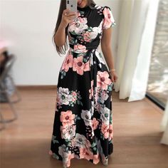 Elegant Boho Short Sleeve Dress Price: 63.00 & FREE Shipping #dreamcatchersid #nativeamericanproud#bohokids #gypsylifestyle #spiritualist #meditationinmotion Women Dresses Casual Summer, Spring Maxi Dress, Flower Print Dress, Floral Print Maxi Dress, Long Sleeve Short Dress, Floral Print Maxi, Turtle Neck Dress, Long Sleeve Maxi