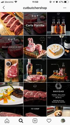 an instagram page with pictures of steaks, sauces and condiments