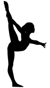 the silhouette of a woman is dancing on one leg and holding her hand up in the air