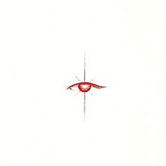 a drawing of a red eye on a white background with lines in the bottom half