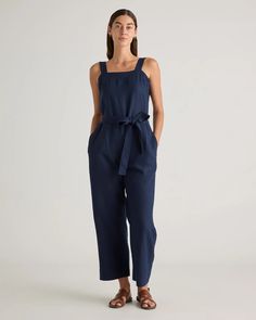 100% European Linen Square Neck Jumpsuit Linen Jumpsuits And Rompers With Pockets For Work, Summer Linen Belted Jumpsuits And Rompers, Fitted Linen Jumpsuits And Rompers With Pockets, Casual Linen Jumpsuits And Rompers For Work, Casual Linen Belted Jumpsuits And Rompers, Square Neck Jumpsuit, One And Done, Linen Collection, Silk Cami