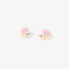 This pair of sterling silver stud earrings feature pretty pink hedgehogs with sparkly faux crystals adornments. Closure: Post back Material: Sterling silver - Claire's Sterling Silver Hedgehog Stud Earrings - Pink