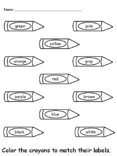 color the crayons to match their labels and write them in each row coloring pages